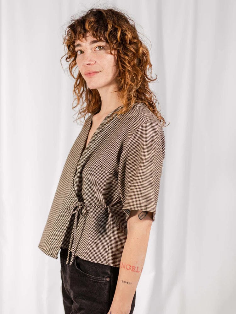 Mata Traders Women's Short Sleeve Top Brown / S Houndstooth Cotton Top - Winona