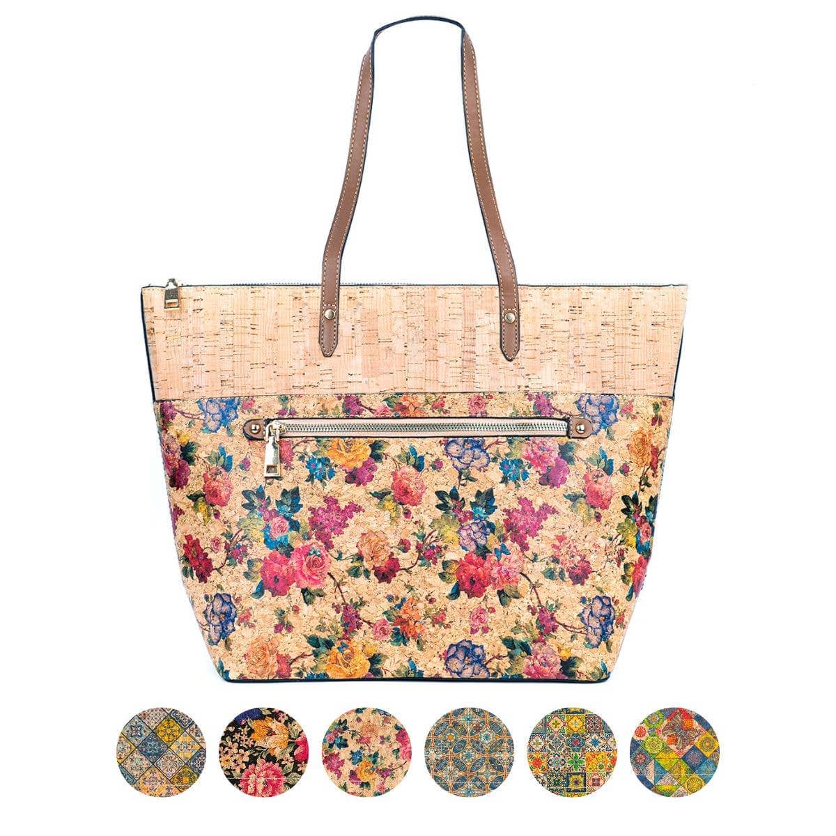 Meninas Bonitas Cork Chic Natural and Printed Cork Ladies' Tote Bag with PU Handle BAG-2331: A