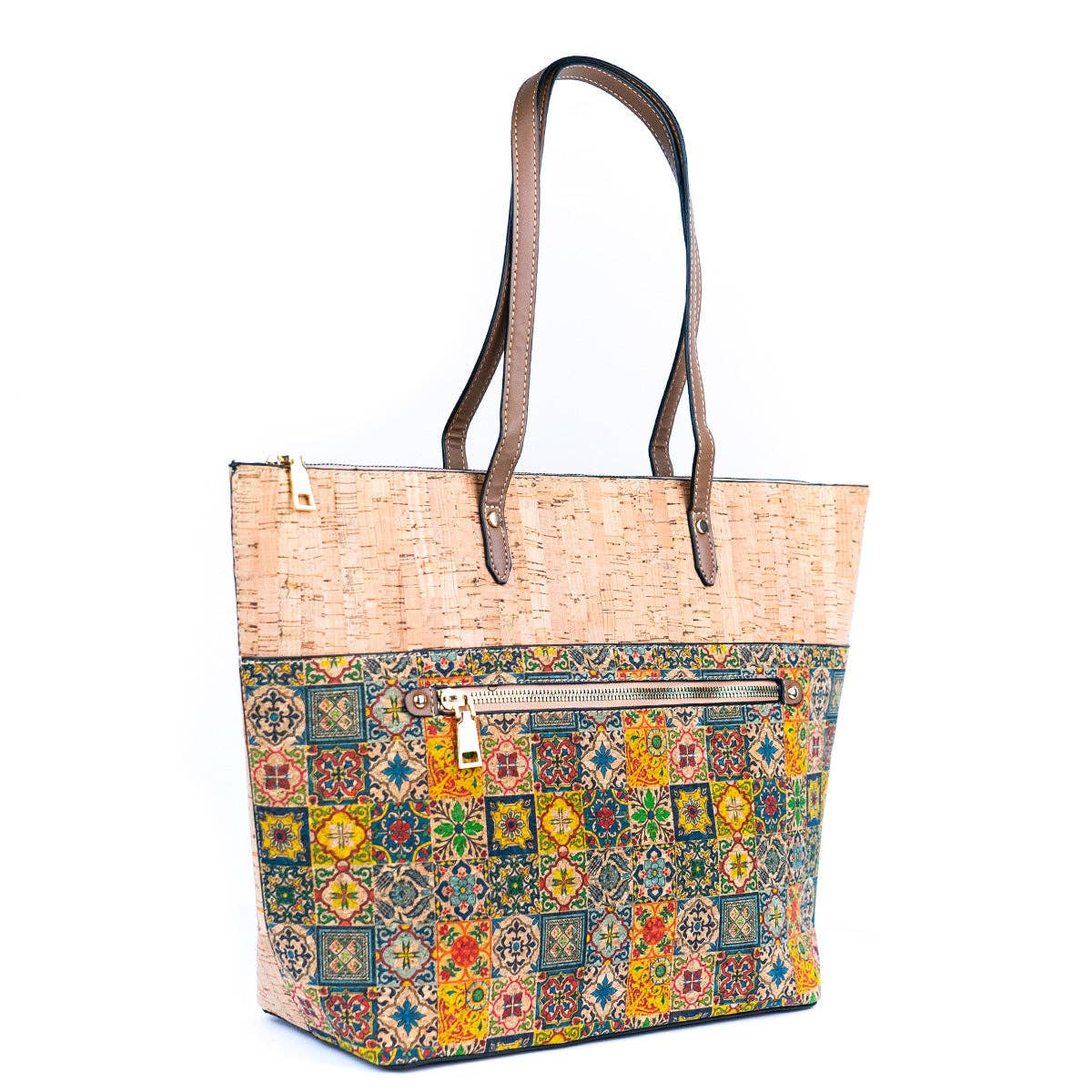 Meninas Bonitas Cork Chic Natural and Printed Cork Ladies&#39; Tote Bag with PU Handle BAG-2331: A