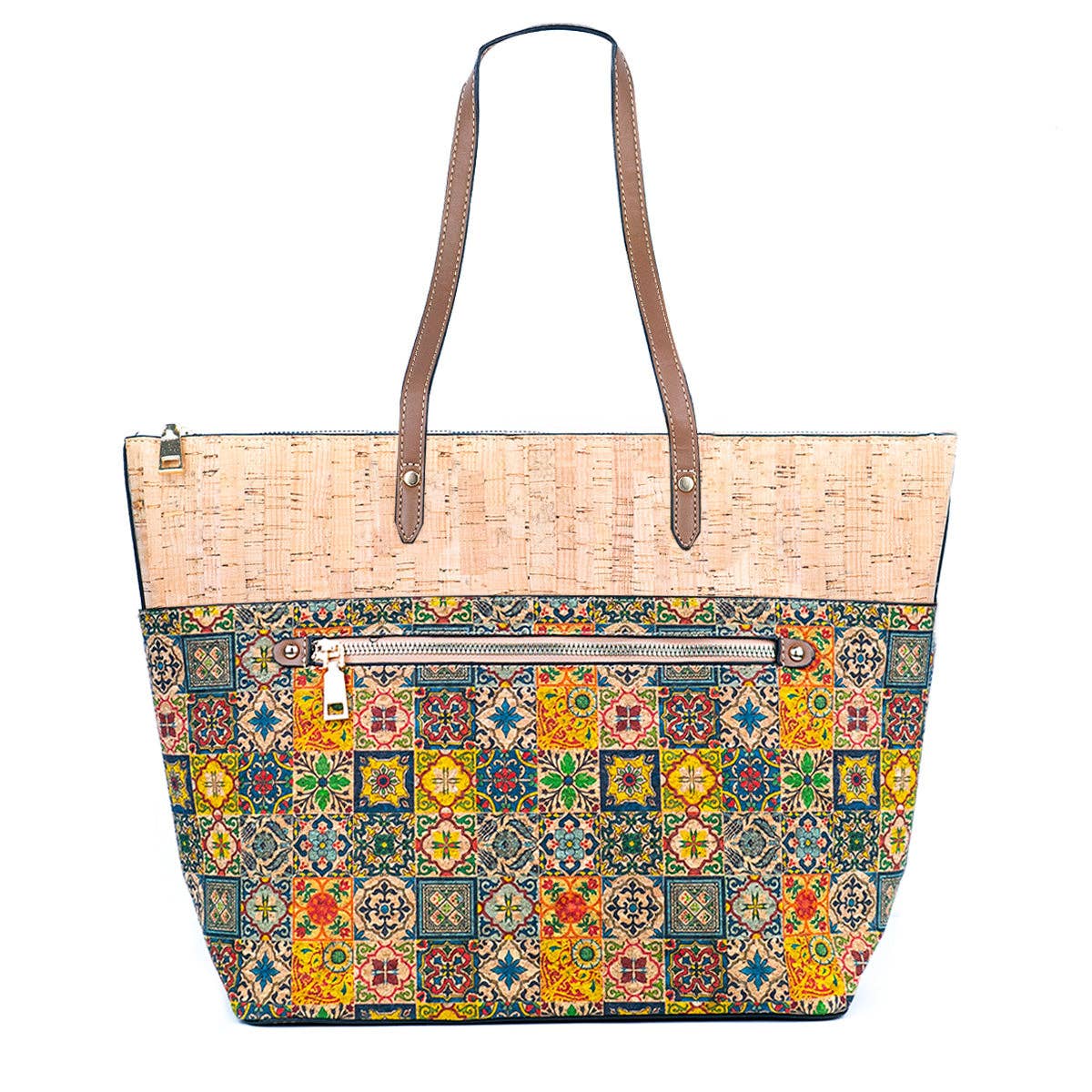 Meninas Bonitas Cork Chic Natural and Printed Cork Ladies&#39; Tote Bag with PU Handle BAG-2331: A