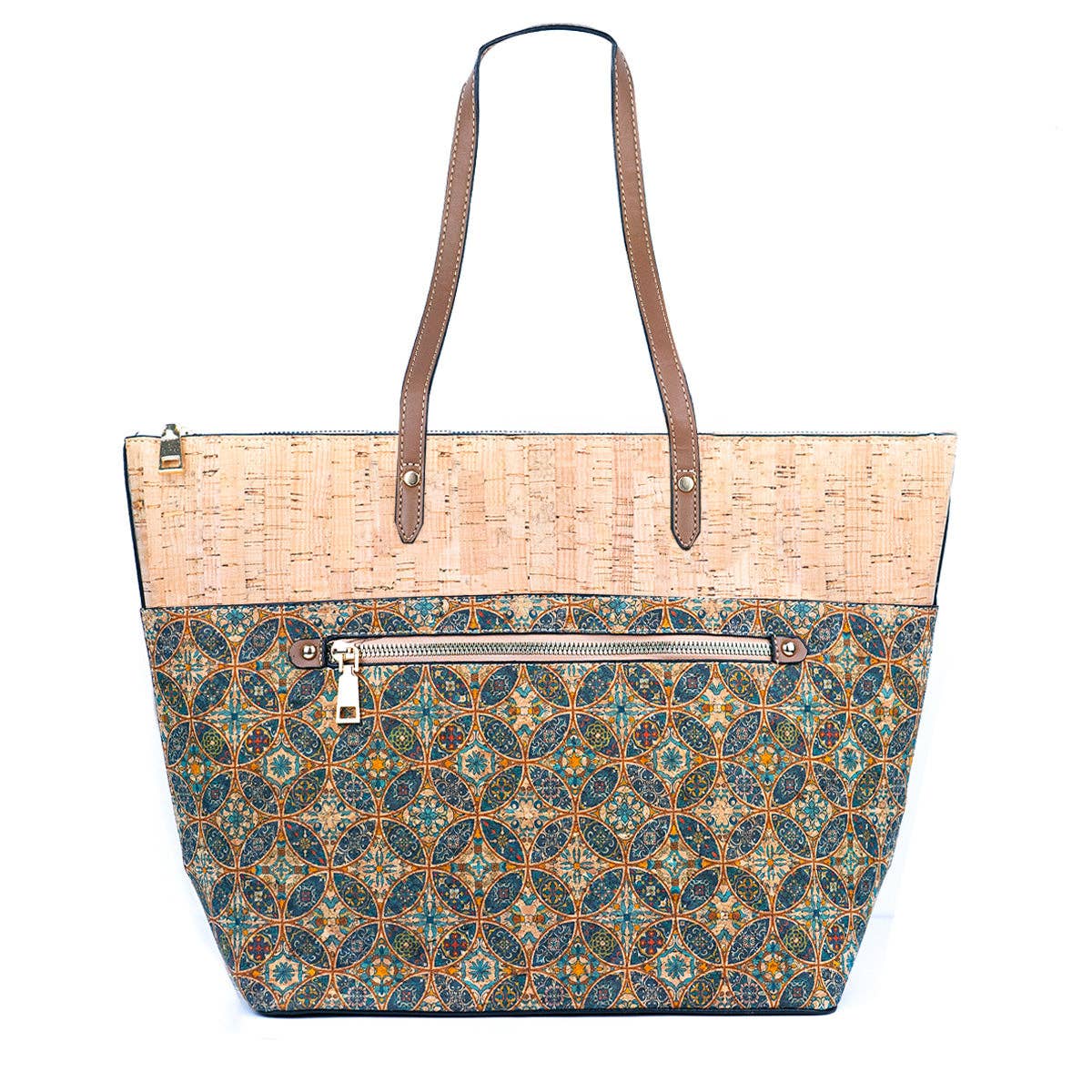 Meninas Bonitas Cork Chic Natural and Printed Cork Ladies&#39; Tote Bag with PU Handle BAG-2331: A