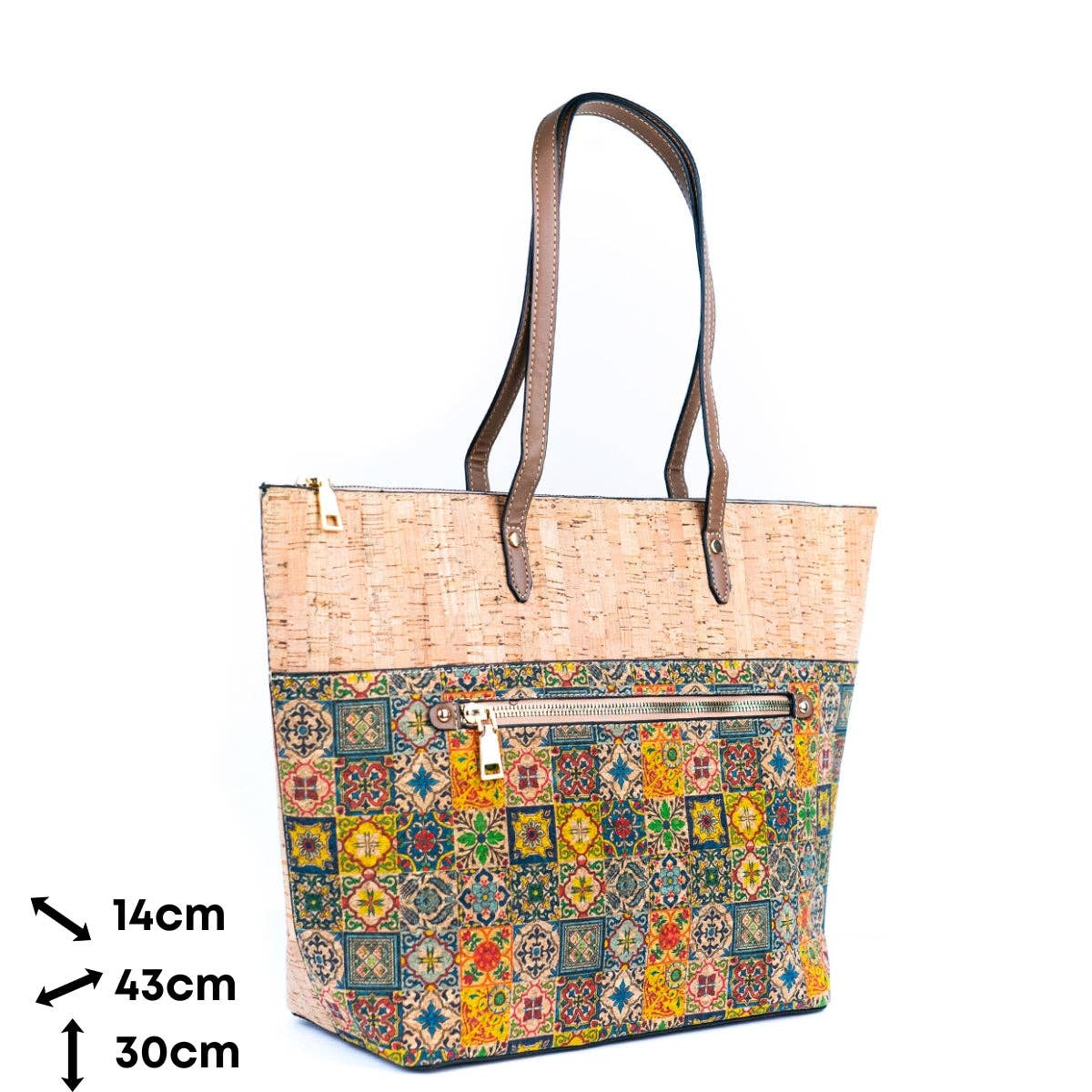 Meninas Bonitas Cork Chic Natural and Printed Cork Ladies&#39; Tote Bag with PU Handle BAG-2331: A