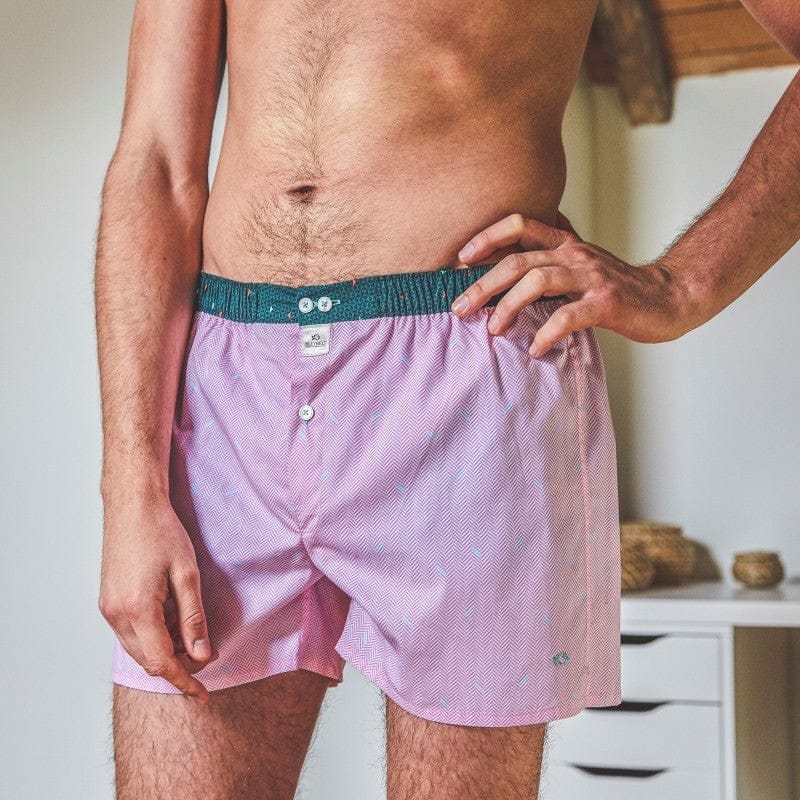 Men's Organic Cotton Pink Herirngbone Boxer Shorts (L only) ca14