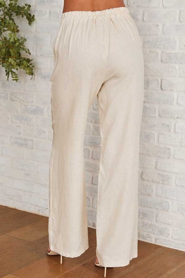 Milio Milano Women&#39;s Long Sleeve Top Wide Leg Linen Pants- High Waist