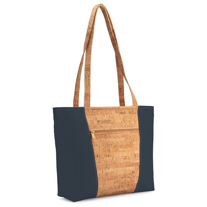 Natalie Therese Small + Large Tote | Rustic Cork + Faux Leather: Navy / Small