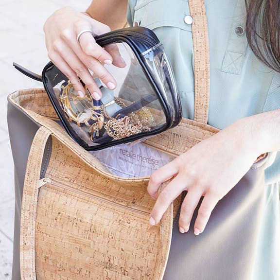 Natalie Therese Small + Large Tote | Rustic Cork + Faux Leather: Navy / Small