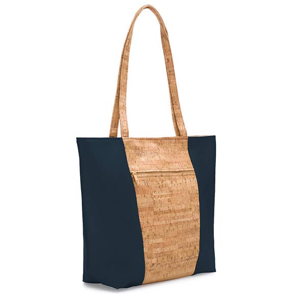 Natalie Therese Small + Large Tote | Rustic Cork + Faux Leather: Navy / Small