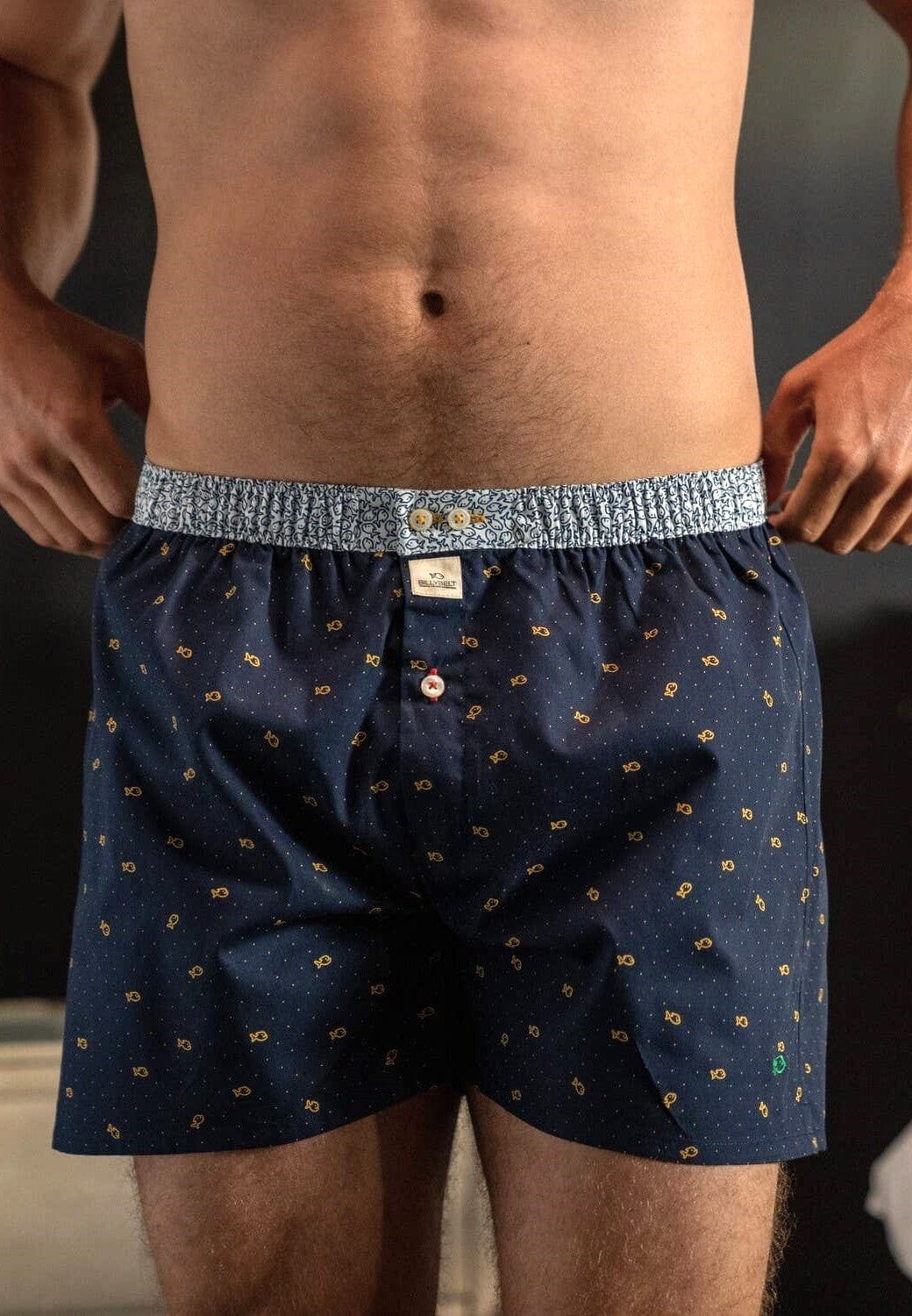 Men's Organic Cotton Boxers - Fish Navy (S, M, L, XL) ca49 - Natural Clothing Company
