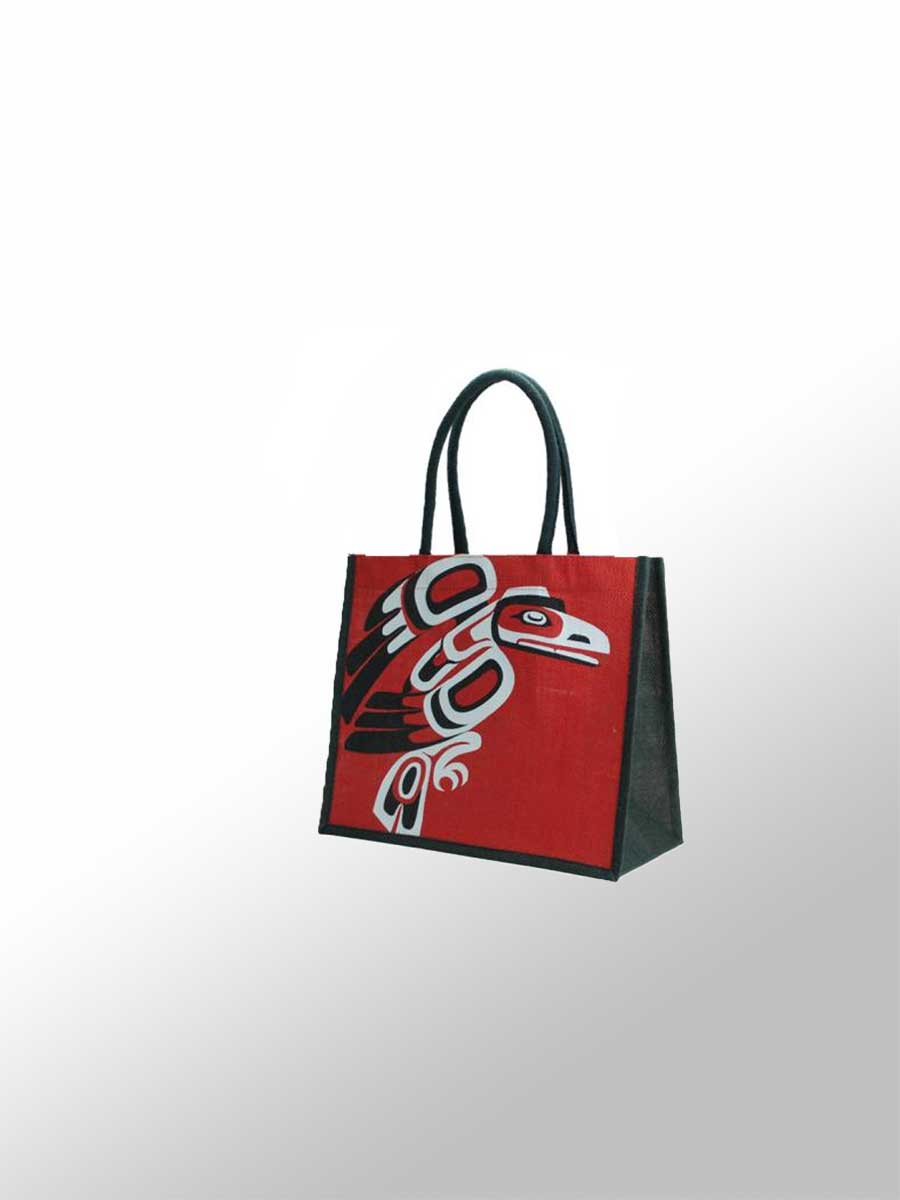 Panabo bag Red / Small Raven Jute Shopping Bag - artwork by Karen Francis