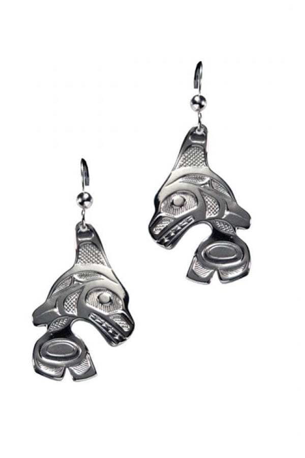 Panabo jewelry Orca / one size Orca Silver Pewter Earrings - art by Bill Helin
