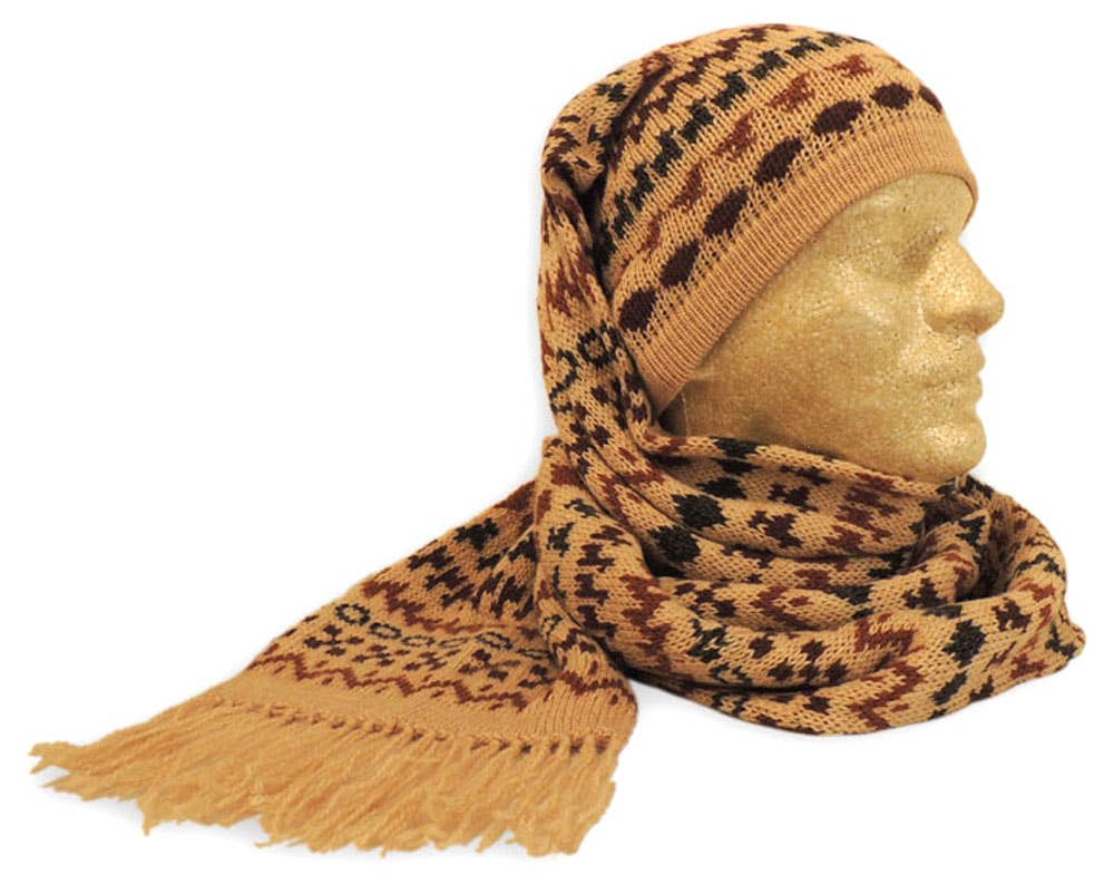 Sanyork Fair Trade Alpaca 100% Scarf Beige Faire-Isle 8" x 74" Geo Knits