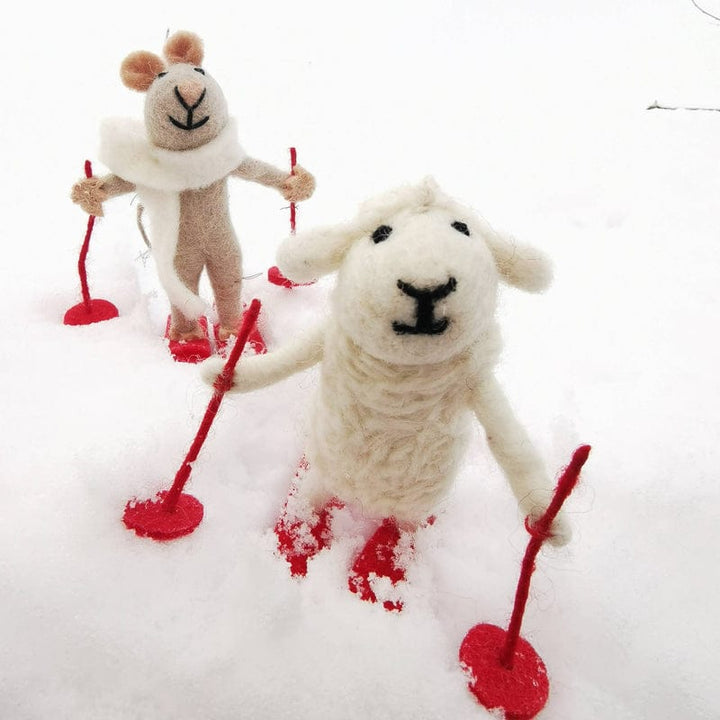 Handmade Felt Decoration Karate Pig or Skiing Sheep - Natural Clothing Company