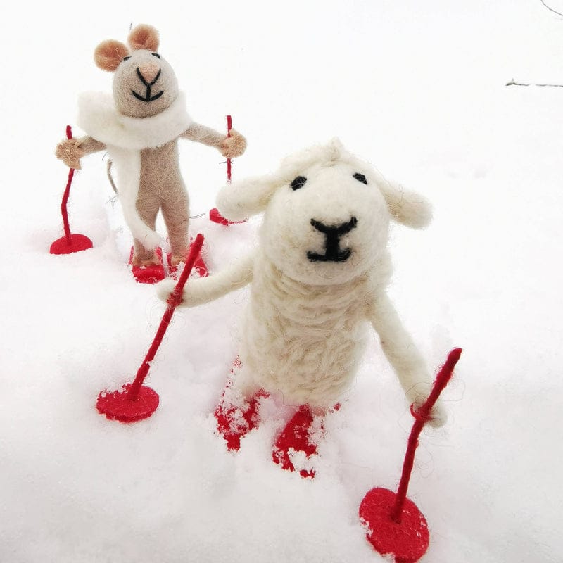 Handmade Felt Decoration Karate Pig or Skiing Sheep