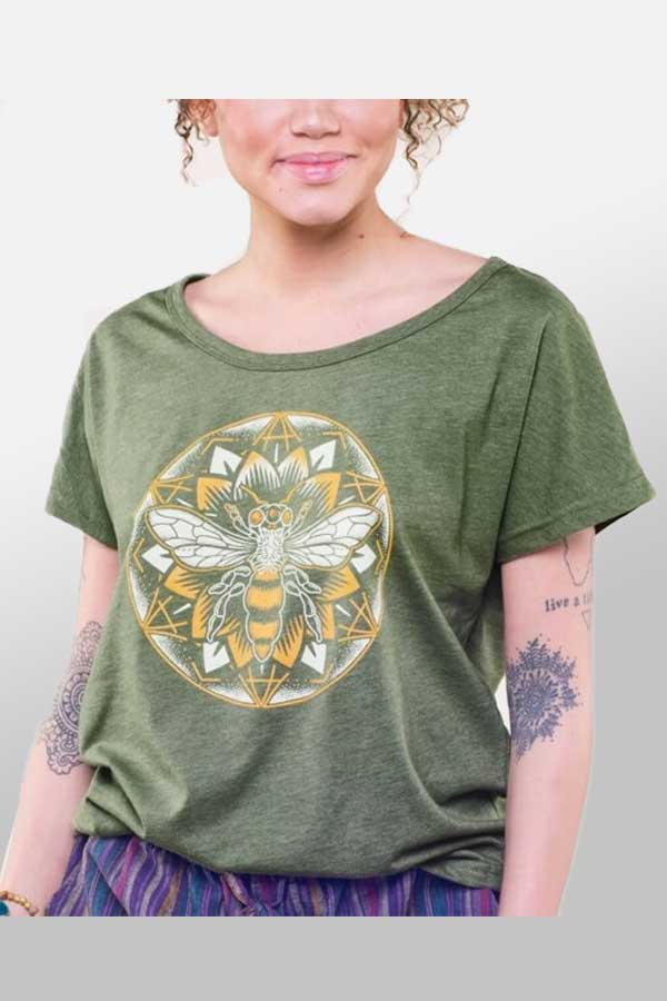 Soul Flower Women&#39;s Short Sleeve Top Olive / S Eco-friendly Short Sleeve Slouch Top - Bee Power