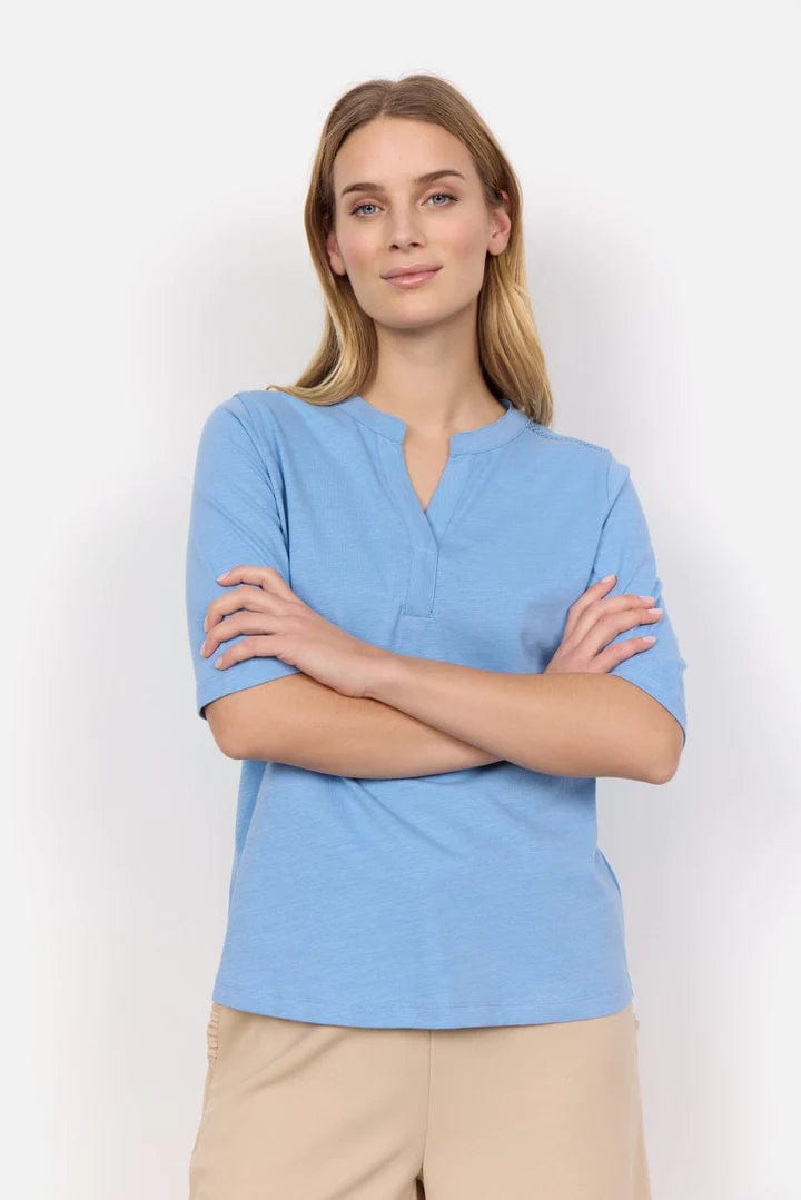 SoyaConcept Women's Short Sleeve Top 100% Organic Cotton  Top- Lace Shoulder