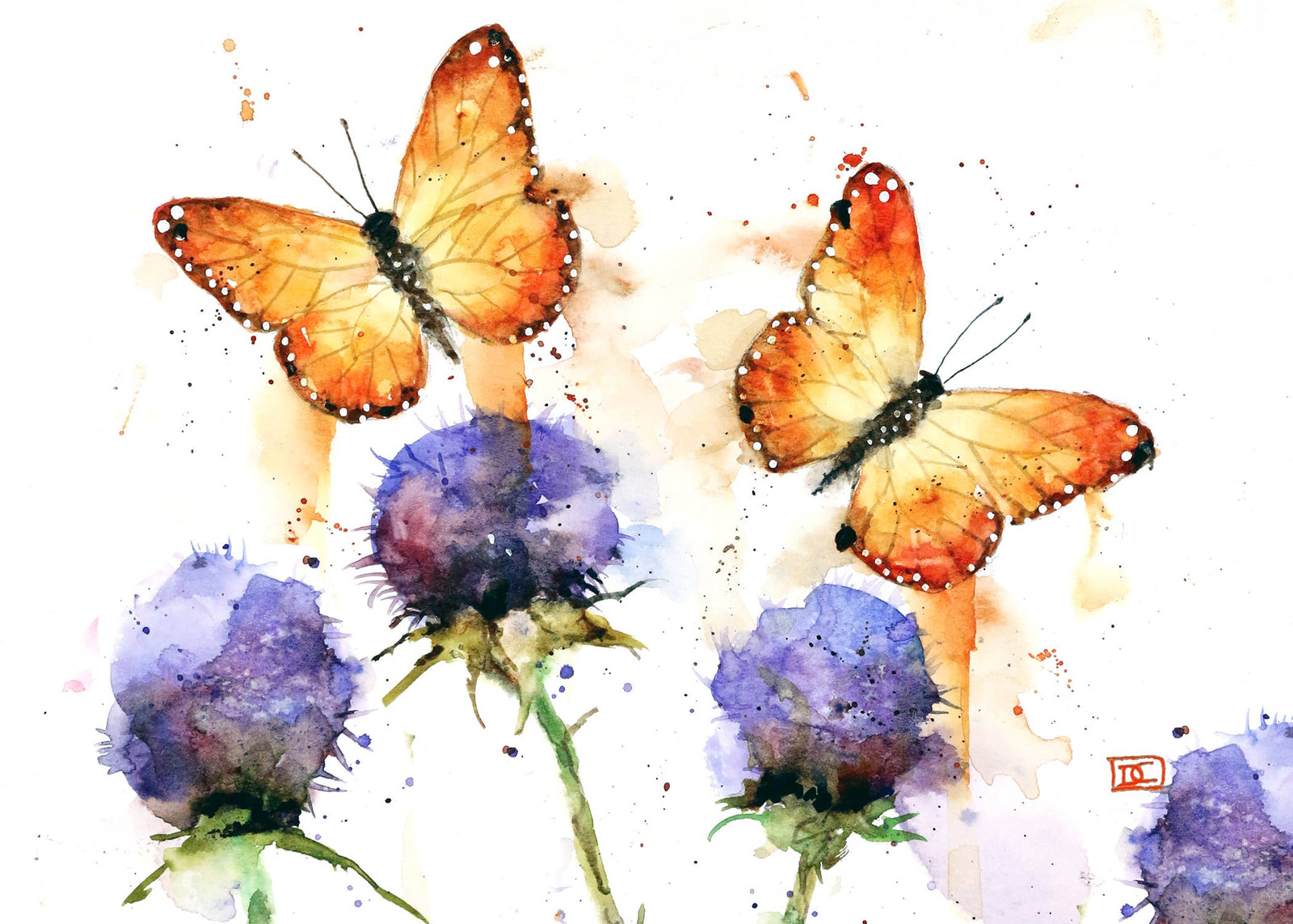 The Art of Dean Crouser Greeting Cards & Stickers 5 x 7" Greeting Card  'BUTTERFLIES & GLOBE THISTLE': 5x7" Greeting Cards(6 Per Image)
