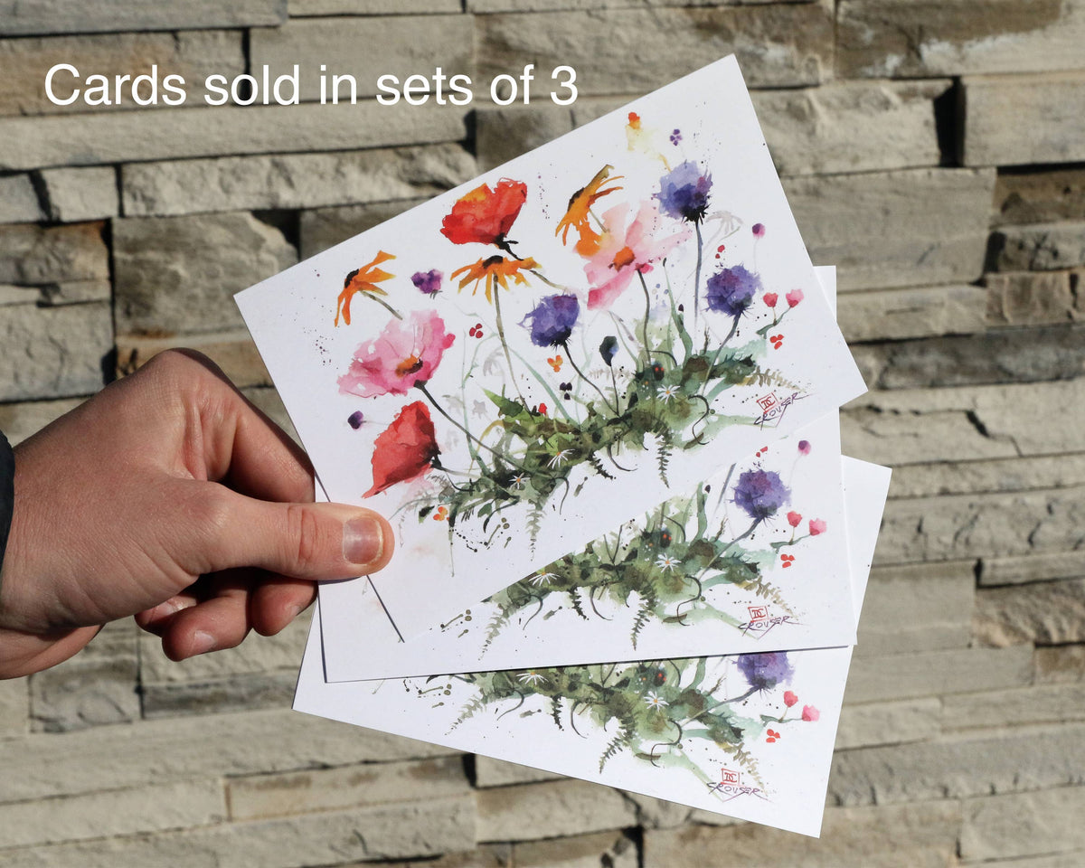 The Art of Dean Crouser Greeting Cards & Stickers 5 x 7" Greeting Card  'BUTTERFLIES & GLOBE THISTLE': 5x7" Greeting Cards(6 Per Image)