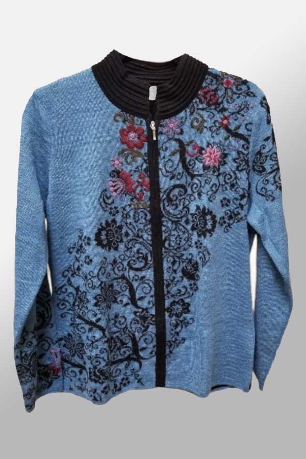Wuaman Women&#39;s Sweater Blue / M Alpaca Blend Cardigan - Zipped cg12