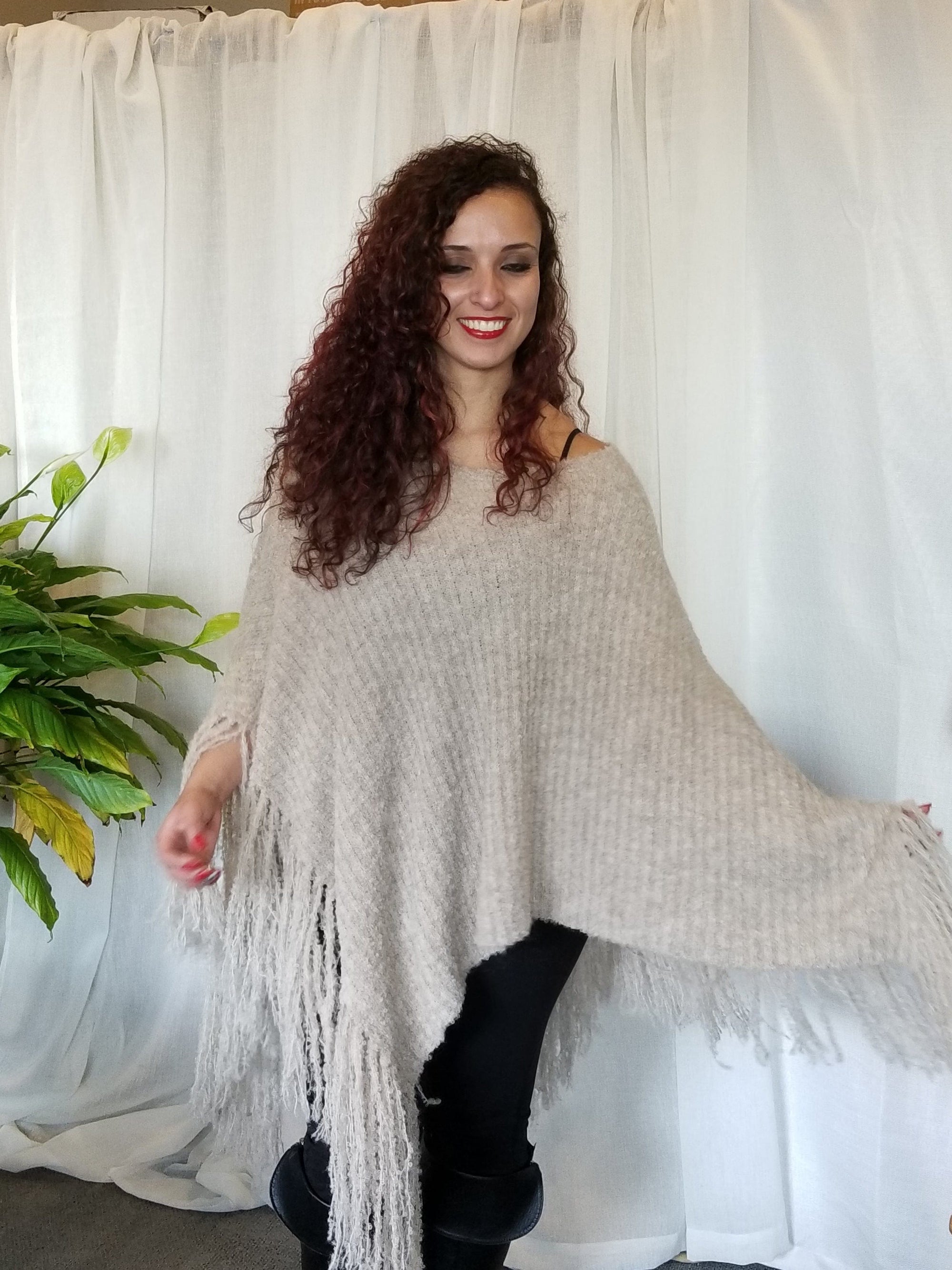 Wuaman Women's Sweater Natural Beige / one size Alpaca Cape Poncho
