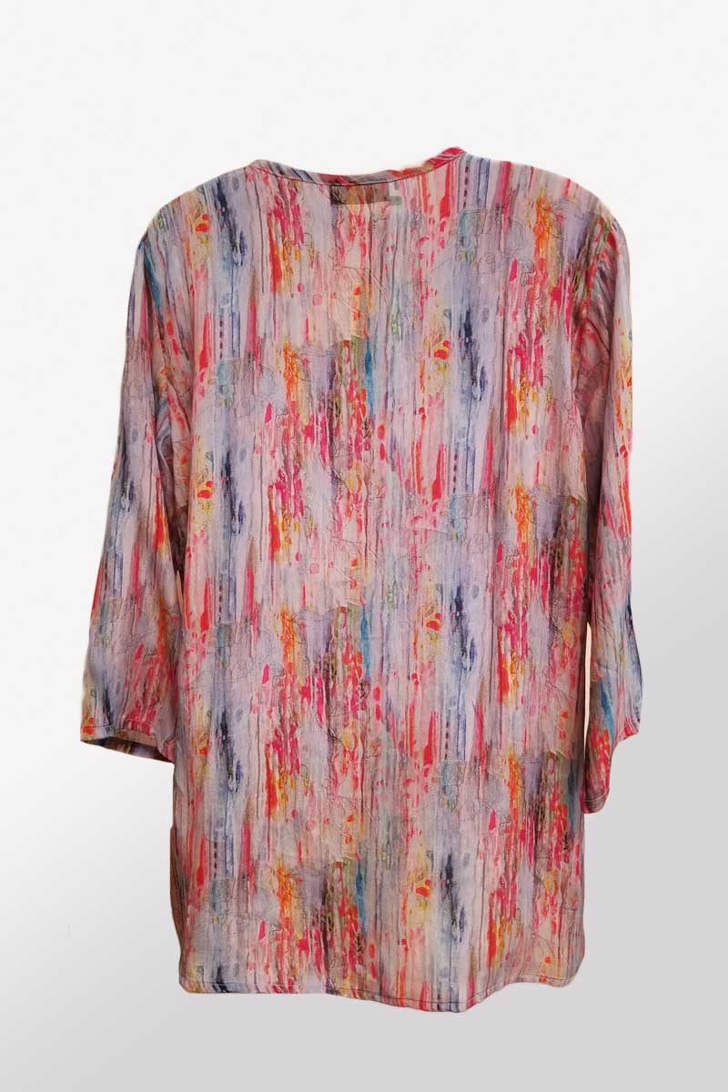 Apny Women's Long Sleeve Top Blue Red blend / S 3/4 Sleeve Light Blouse - Split Neck