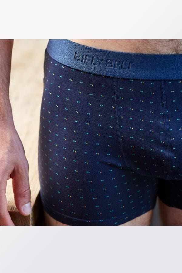 Billybelt Men's Underwear Men's Organic Cotton Boxers Briefs - organic jersey Navy Dots