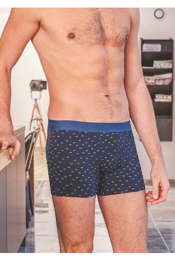Billybelt Men's Underwear Men's Organic Cotton Boxers Briefs - organic jersey navy with yellow fish