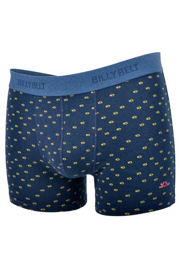 Billybelt Men&#39;s Underwear S Men&#39;s Organic Cotton Boxers Briefs - organic jersey navy with yellow fish