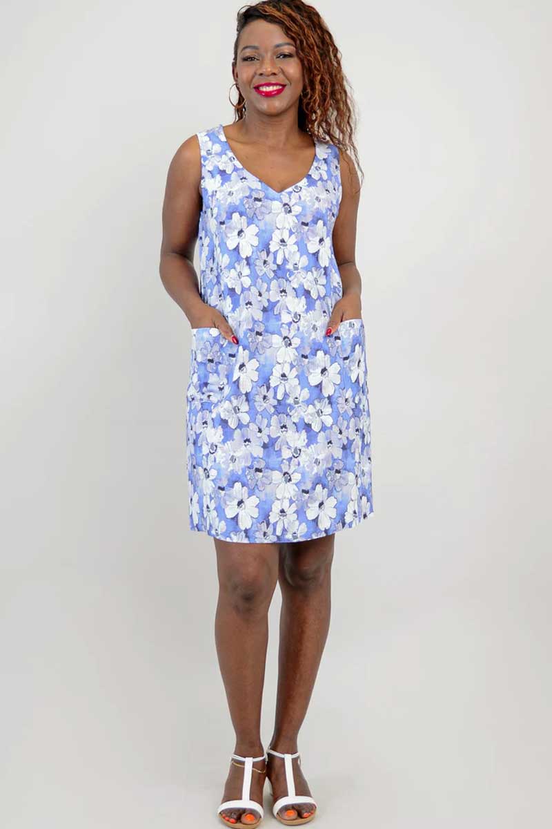 Blue Sky Women&#39;s Dress Linen/Bamboo Blend Dress Felicia - Khaki Stripe