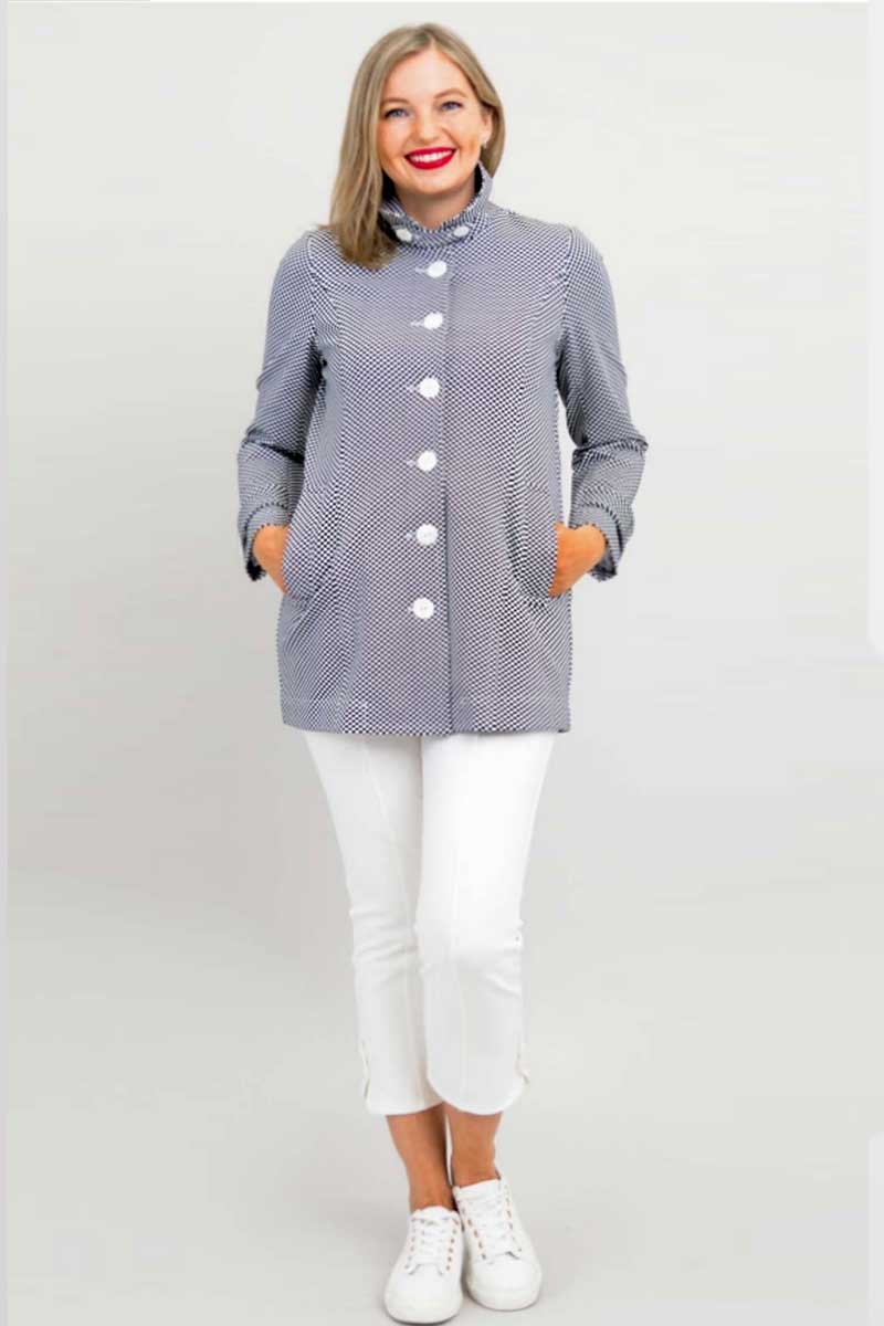 Blue Sky Women&#39;s Jacket Check pattern / S Linen &amp; Bamboo Shirt Jacket - Tulip