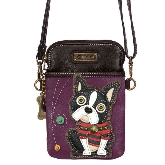 Chala Purse Boston Terrier / Mini vertical Vegan Leather Phone Purse - Cross Body Vertical Dogs and Cats