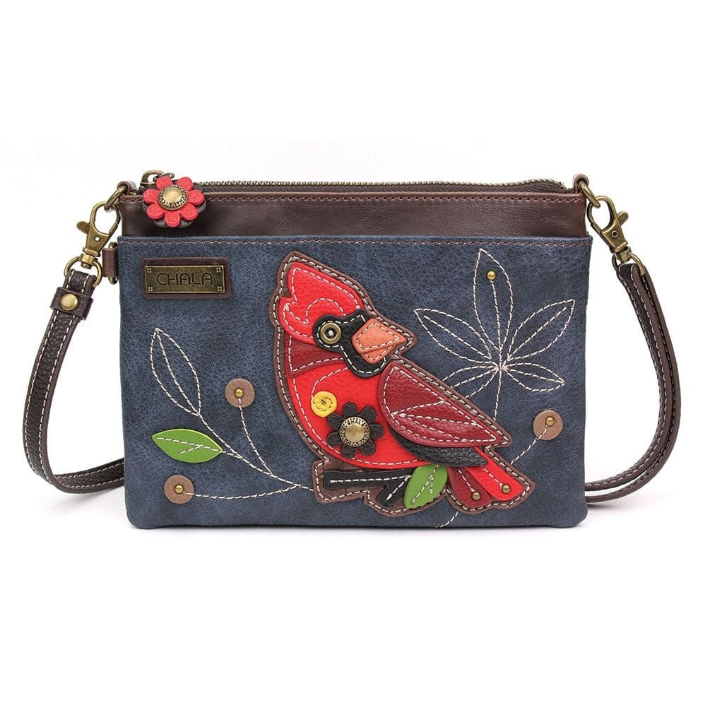 Chala purse Cardinal Navy bkgd / mini Vegan Leather purse - Cross Body Horizontal &quot;We Fly&quot;
