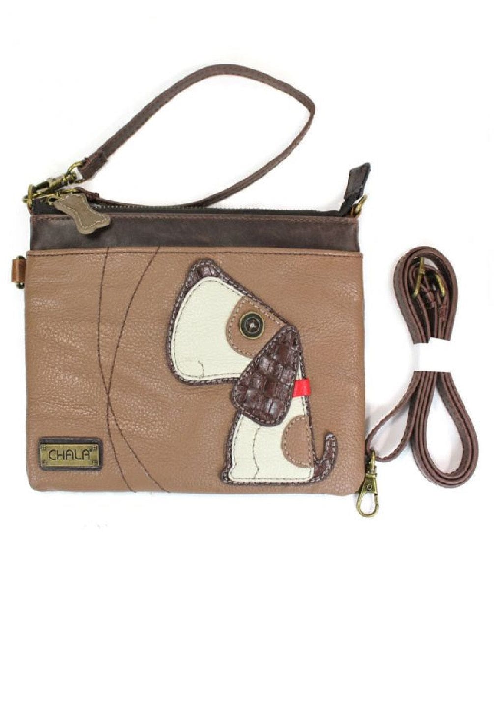 Chala purse Dog Brown / mini Vegan Leather purse - Cross Body Horizontal Animals