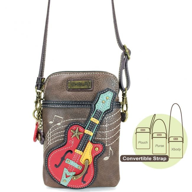 Chala Purse Guitar brown / Mini vertical Vegan Leather Phone Purse - Cross Body Vertical