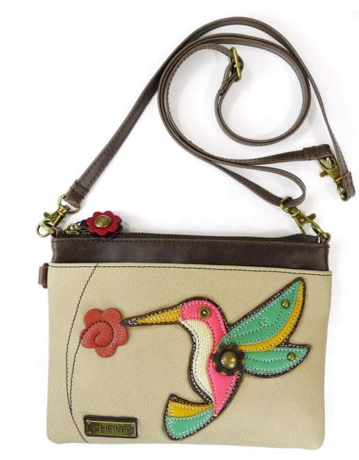 Chala purse Hummingbird Ivory bkgd / mini Vegan Leather purse - Cross Body Horizontal &quot;We Fly&quot;