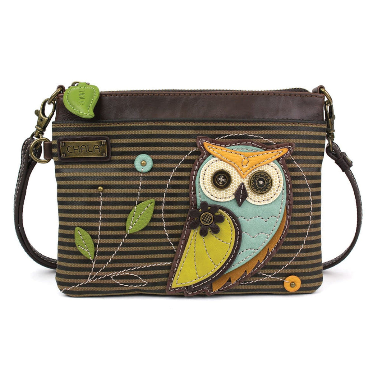 Chala purse Owl Brown Stripes / mini Vegan Leather purse - Cross Body Horizontal &quot;We Fly&quot;