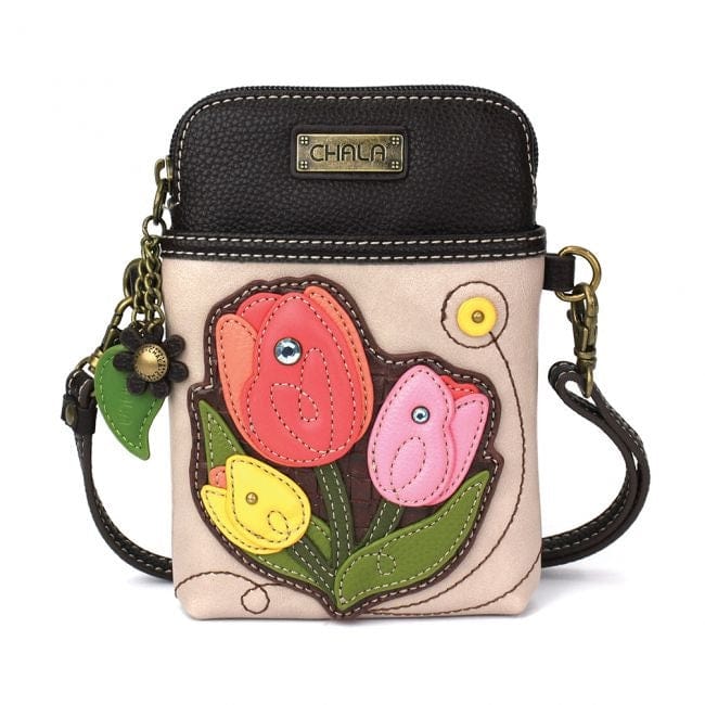 Chala Purse Tulips / Mini vertical Vegan Leather Phone Purse - Cross Body Vertical