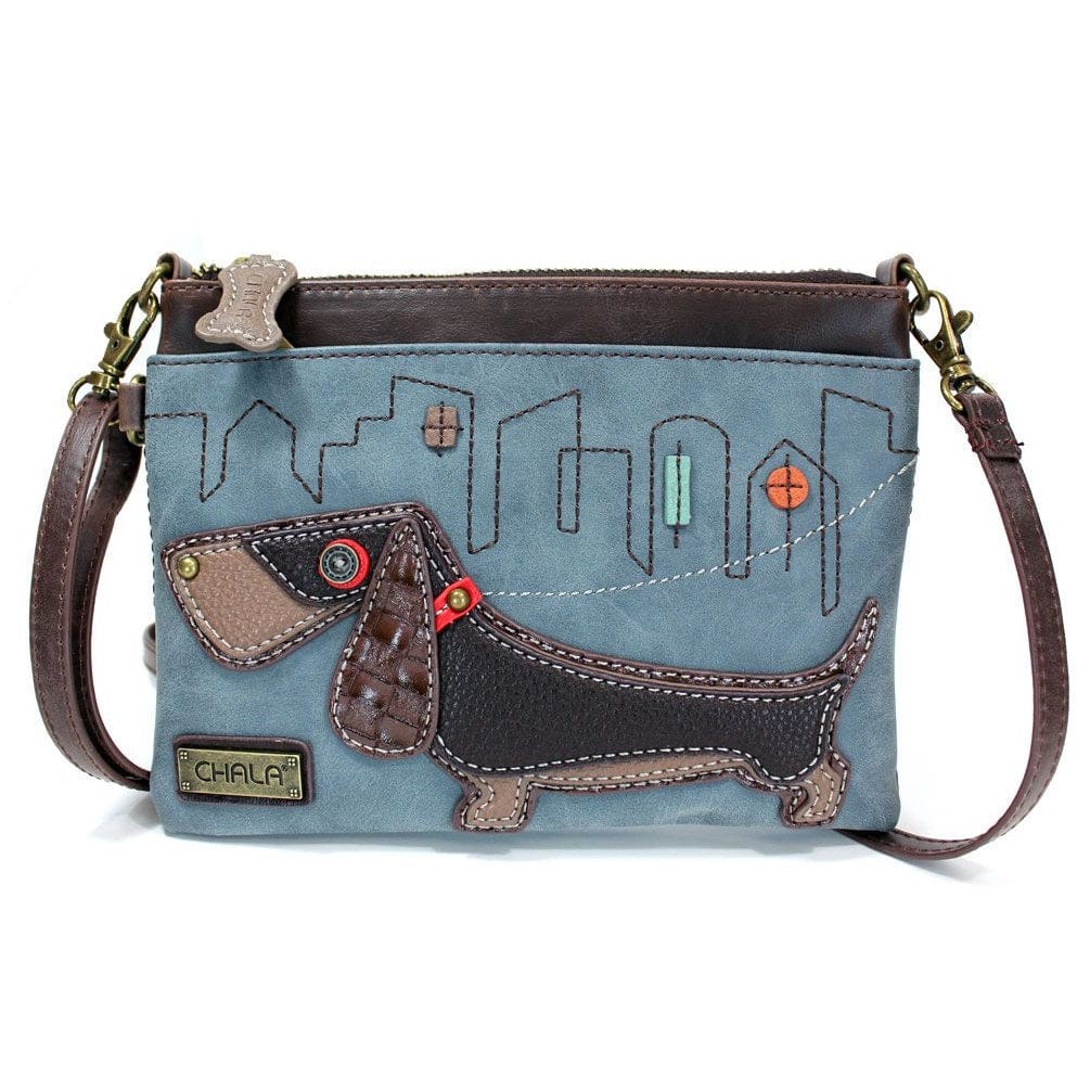 Chala purse Wiener Dog Denim / mini Vegan Leather purse - Cross Body Horizontal Animals