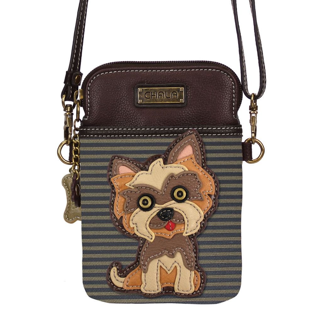Chala Purse Yorkshire brown stripe / Mini vertical Vegan Leather Phone Purse - Cross Body Vertical Dogs and Cats