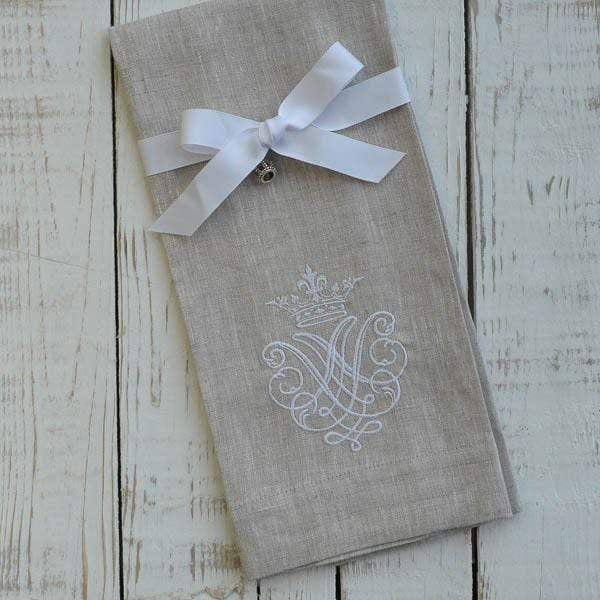 Crown Linen Home Flax White Cotton Embroidered Finger Towel