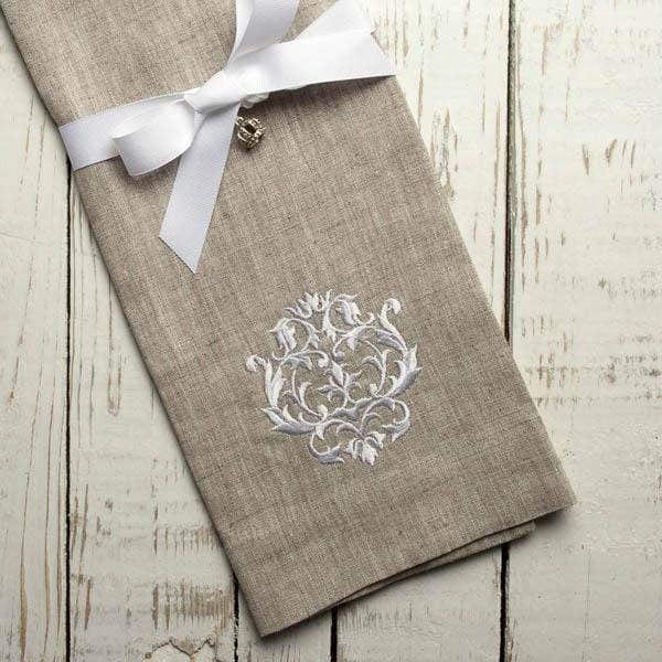 Crown Linen Home Flax White Linen Embroidered Finger Towel