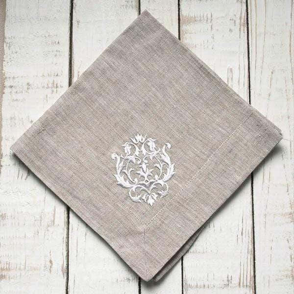 Crown Linen Home Flax White Linen Napkin Embroidered - Damask