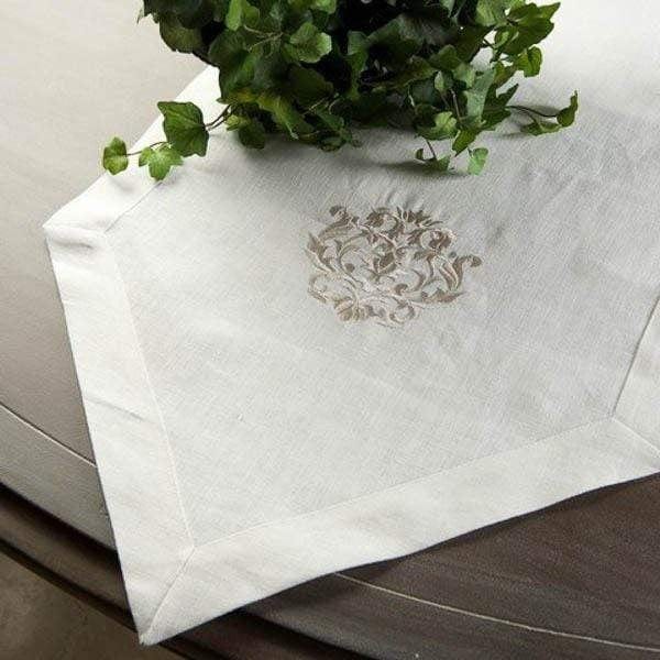 Crown Linen Home White Taupe / 70" Linen Embroidered Runner