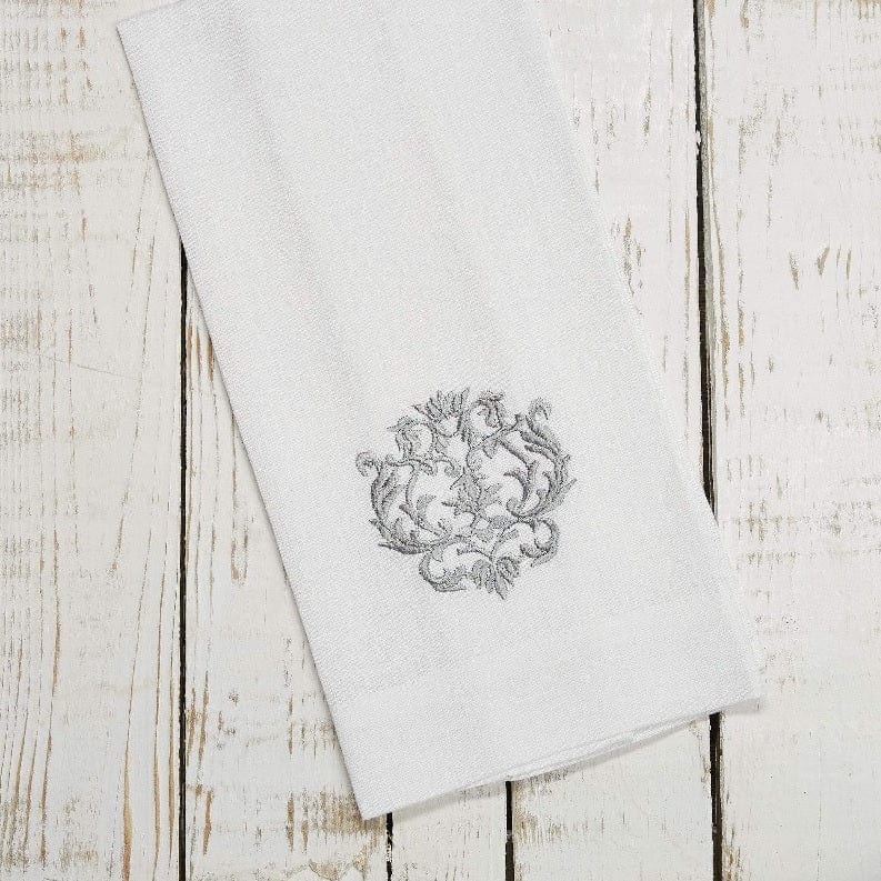 Crown Linen Home White Taupe Linen Embroidered Finger Towel