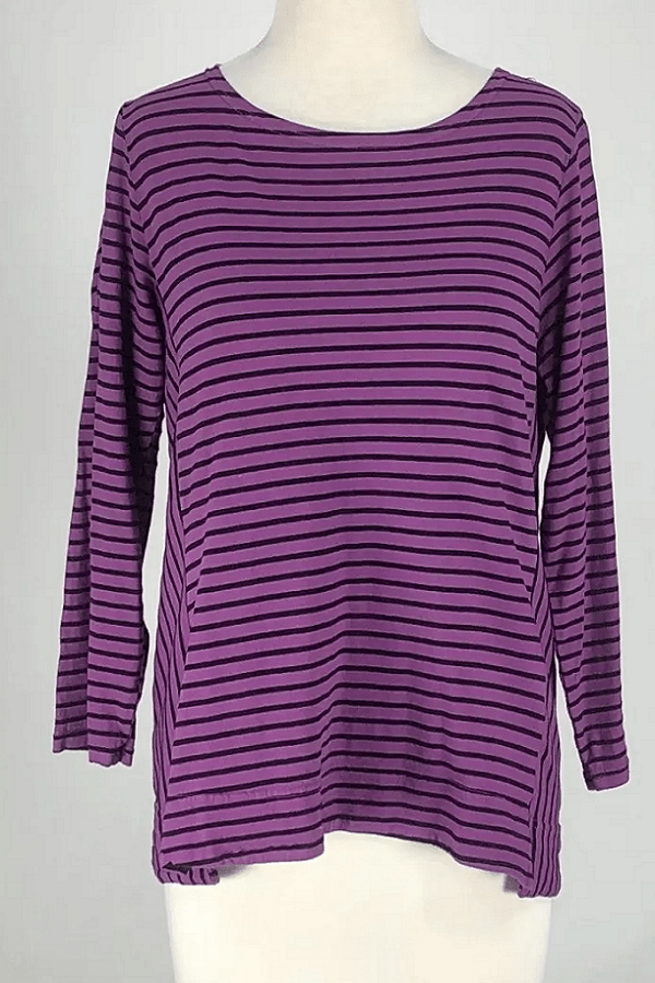 Cutloose Women's Long Sleeve Top Gladiola stripe / XL 3/4 Sleeve Cotton Top - Stripes