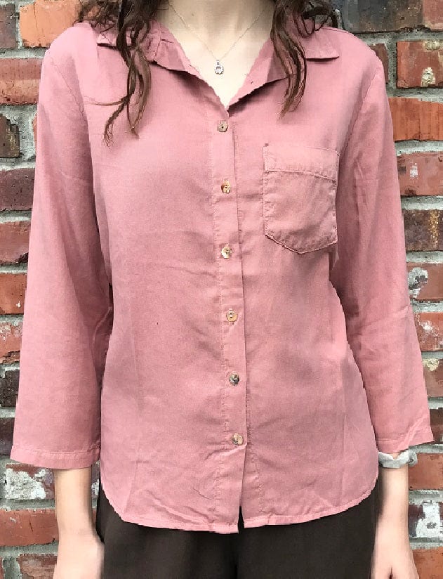 Cutloose Women&#39;s Long Sleeve Top Vintage / S Tencel 3/4 Sleeve Button-Down Shirt