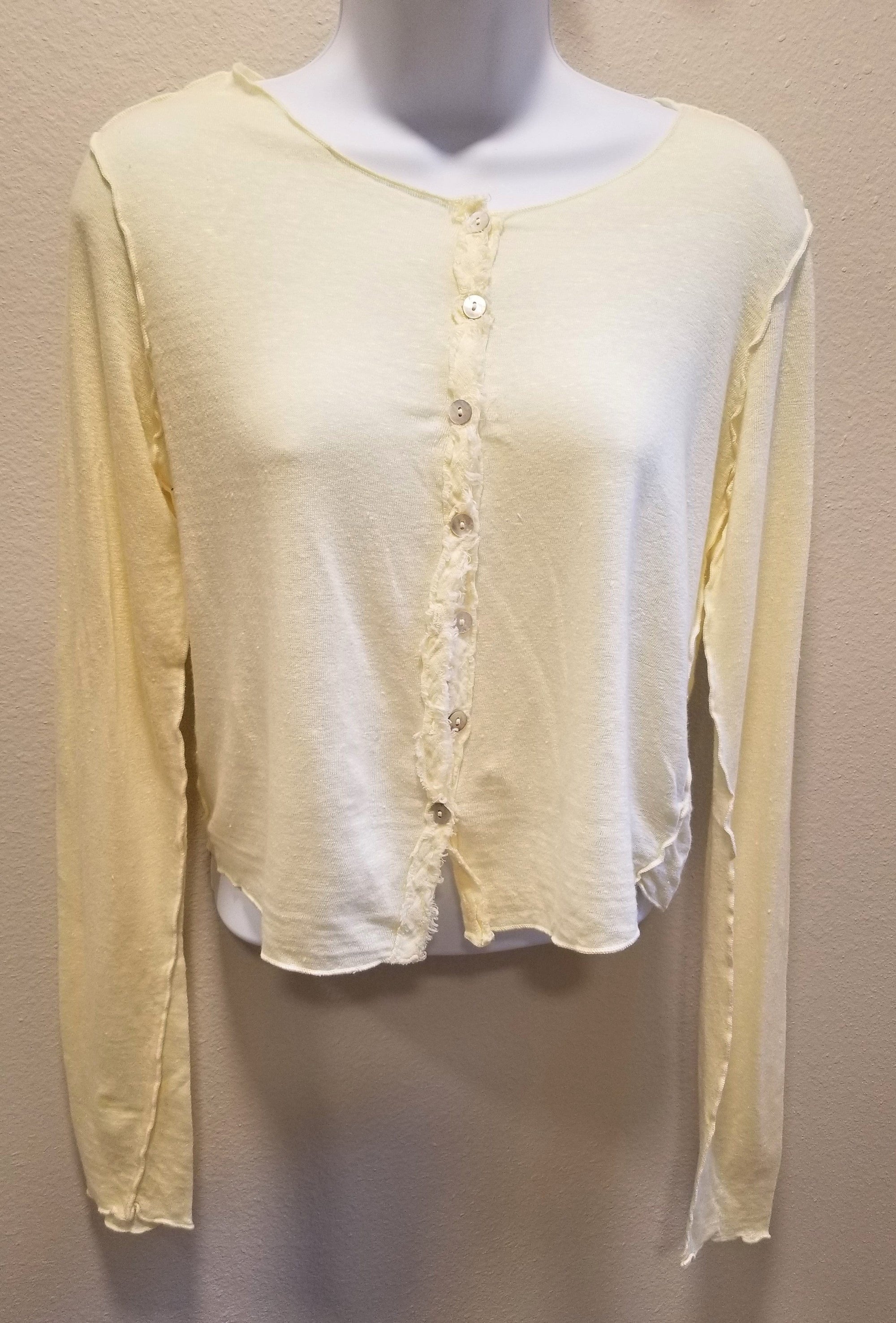 Cutloose Women's Sweater Lemonade / S Lightweight Linen Crop Cardigan - Button Down