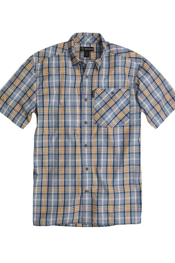 Dri Duck Men&#39;s Short Sleeve Shirt Navy Gold / S Men&#39;s Cotton Plaid Shirt Short Sleeve - Hometown