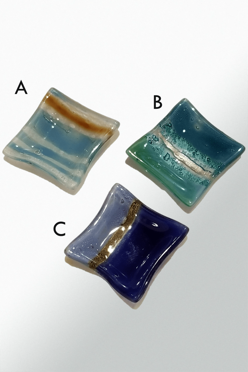 Dunitz Jewelry A. Light Blue w/brown stripe Handmade Fused Glass - Ring Dish