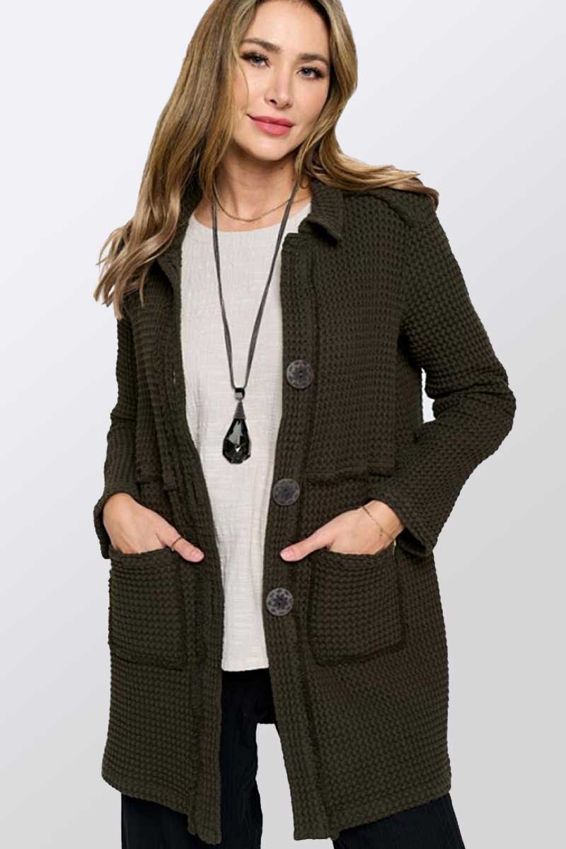 Focus Women&#39;s Jacket Cotton Waffle Jacket Buttoned-Up