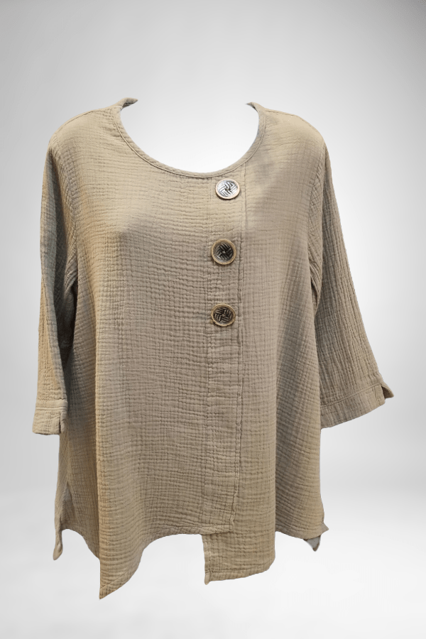 Focus Women's Long Sleeve Top Olive Green / S Cotton "crinkle" 3/4 Sleeve Tunic